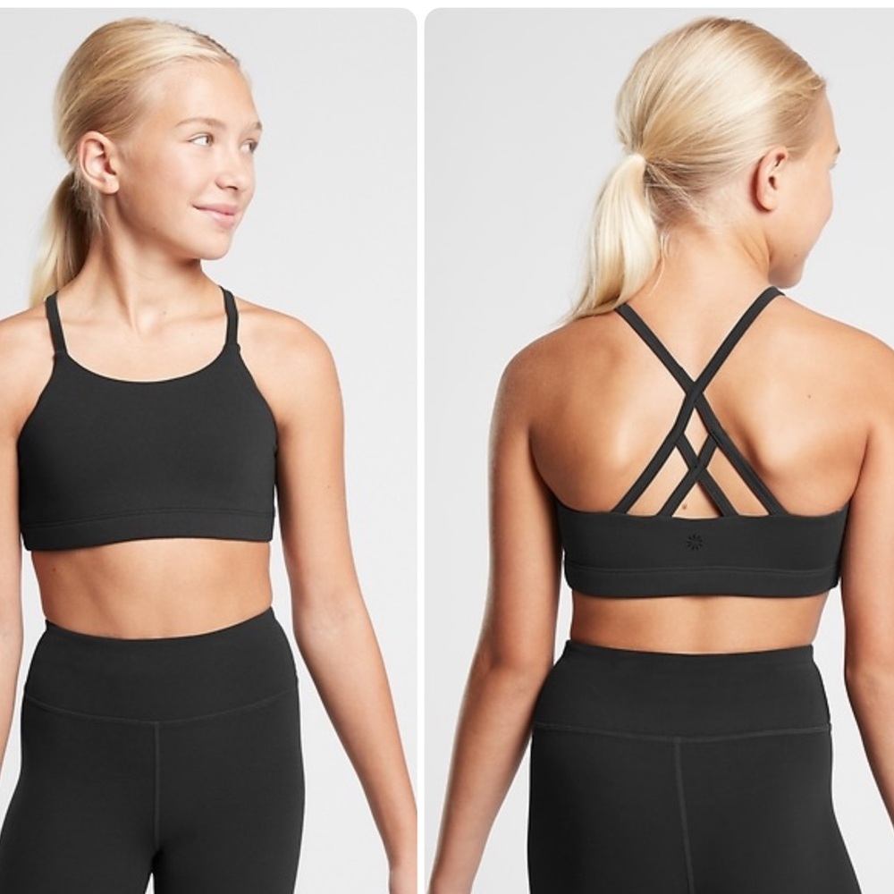 Athleta Girl Got Your Back 2.0 Bra Black Strappy Sports Bra M 8-10